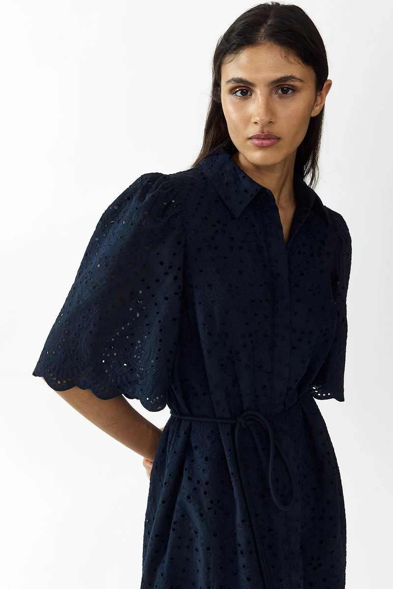Eyelet-Embroidered Cotton Shirt Dress
