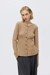 Rib-Knit Peplum Cardigan