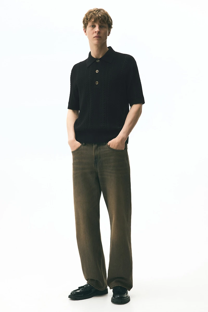 Regular Fit Cable-knit polo shirt