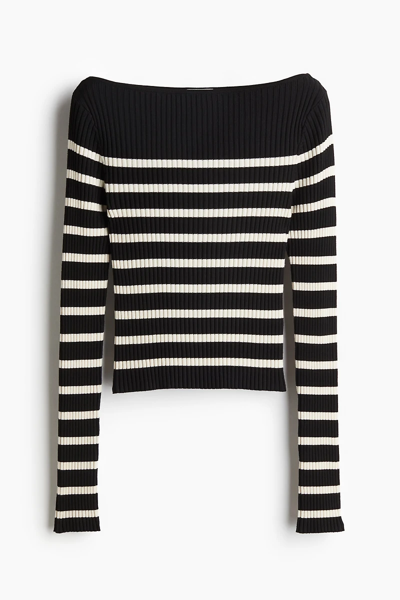 Rib-knit Boat-neck Top