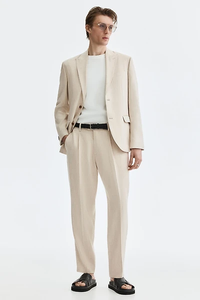 Regular-Fit Tailored Linen-Blend Pants