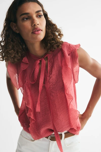 Flounced Scarf-Collar Blouse