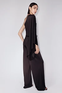 Tie-Belt One-Shoulder Jumpsuit