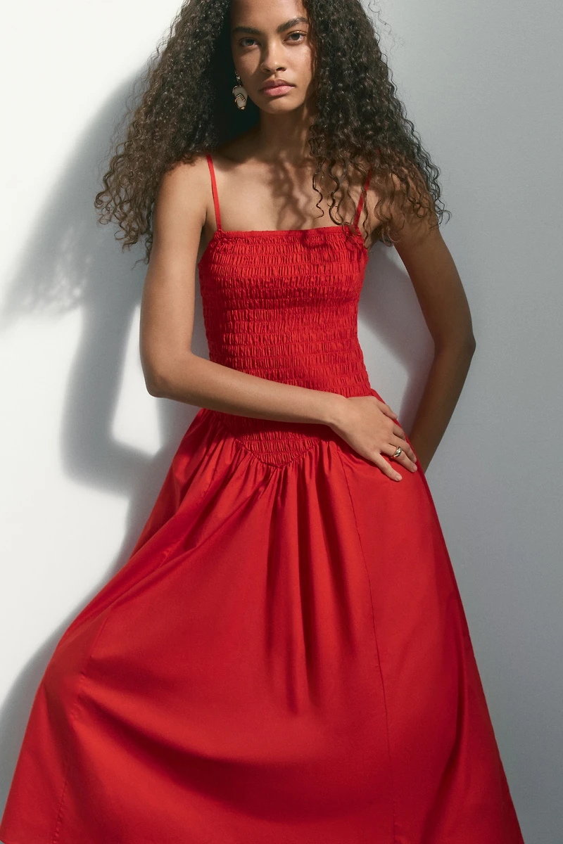 Smocked Dress with Flared Skirt