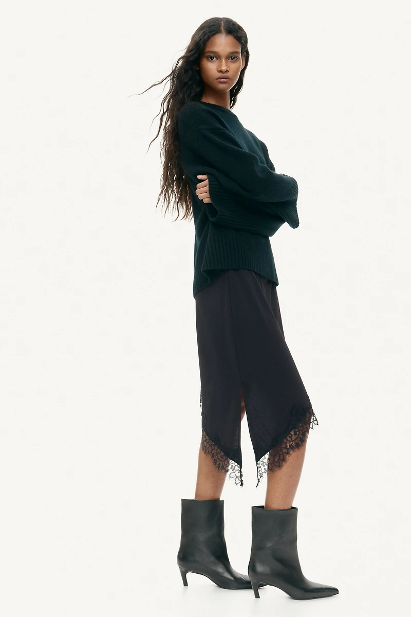 Asymmetric Lace-Trimmed Skirt