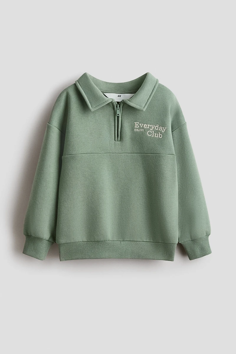 Embroidered-Detail Half-Zip Sweatshirt