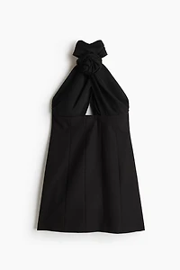 Halterneck Dress with Rose Appliqué