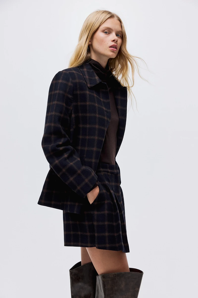 Jupe-short plissée en laine mélangée