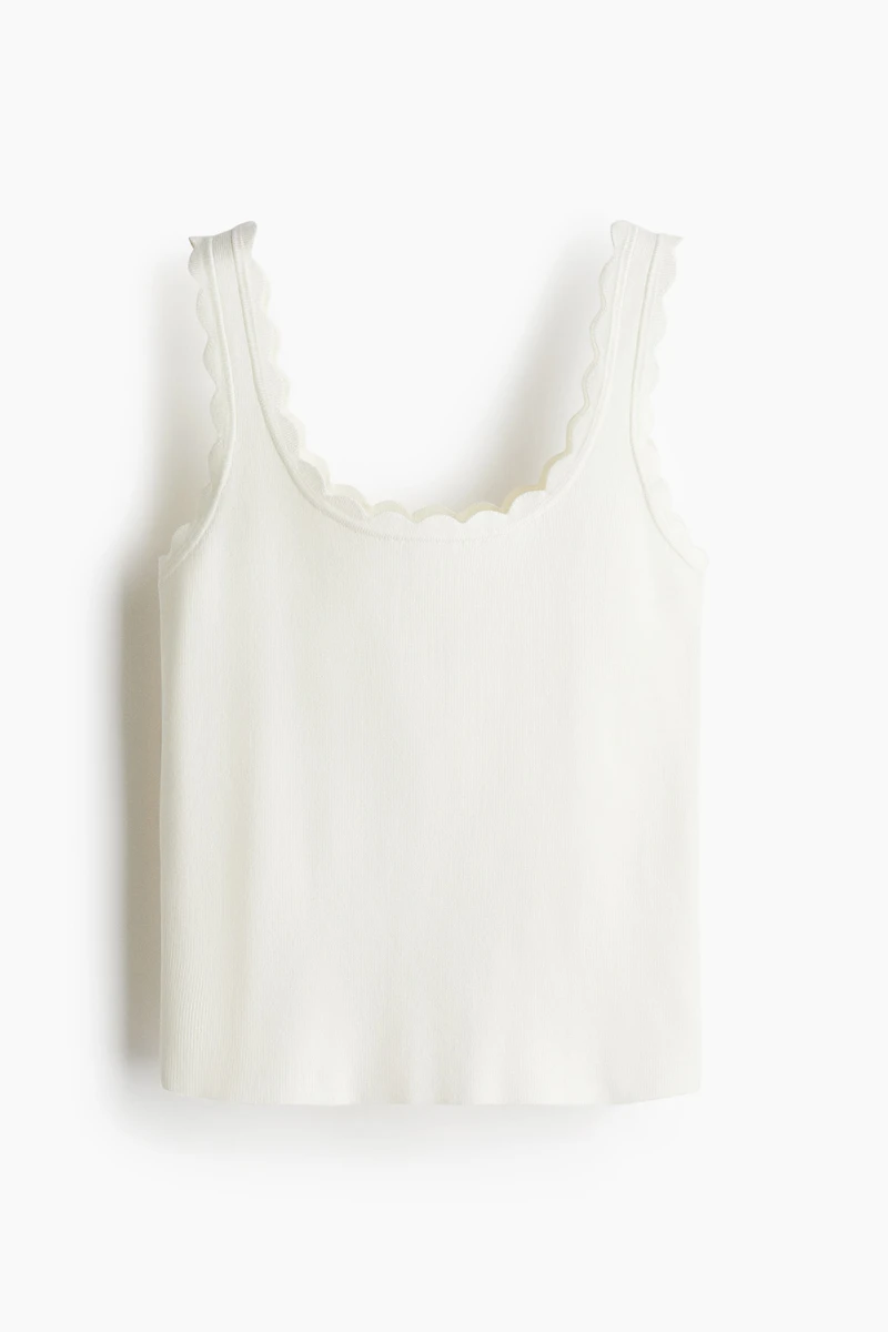 Scalloped-Edge Fine-Knit Tank Top
