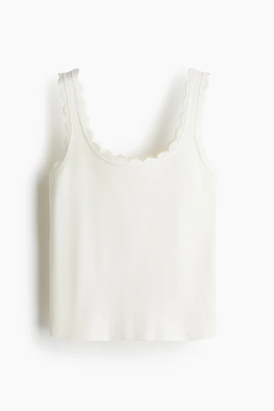 Scalloped-Edge Fine-Knit Tank Top