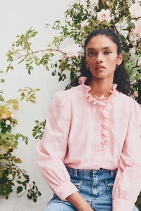 Blouse à col volants en coton