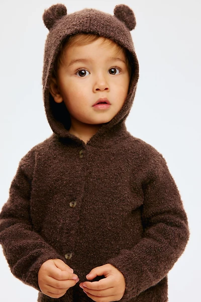 Hooded Bouclé-Knit Cardigan