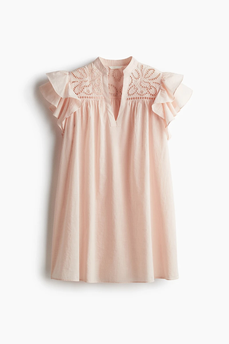 Flutter-Sleeve Dress with Eyelet Embroidery