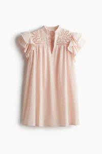 Flutter-Sleeve Dress with Eyelet Embroidery