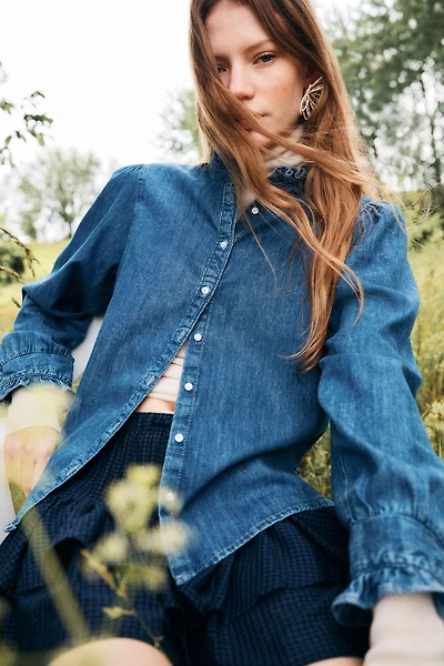 Blouse volantée en denim