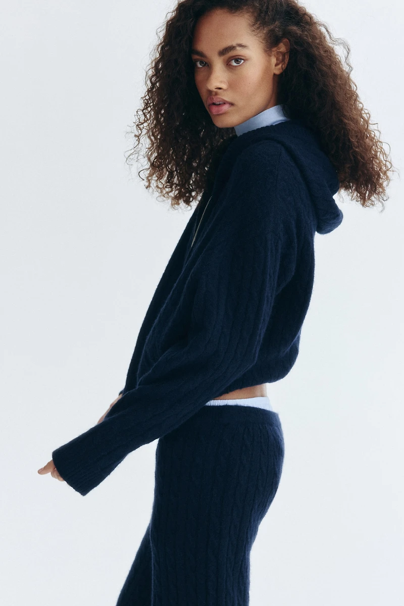 Cable-Knit Cardigan with Zipper