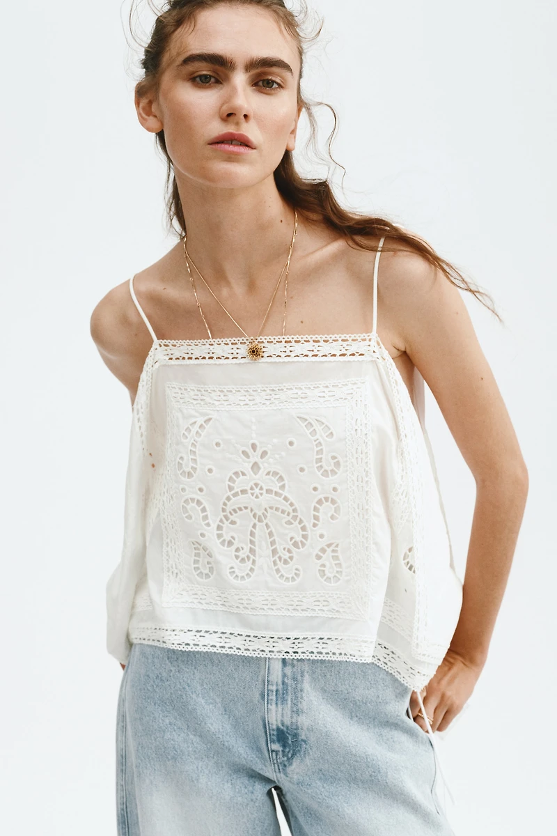 Strappy Top with Eyelet Embroidery
