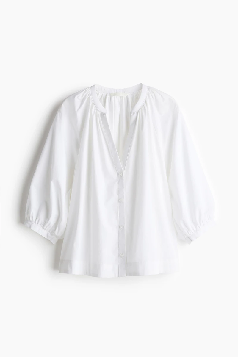 Balloon-sleeved poplin blouse