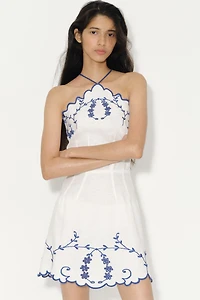 Robe brodée en lin mélangé