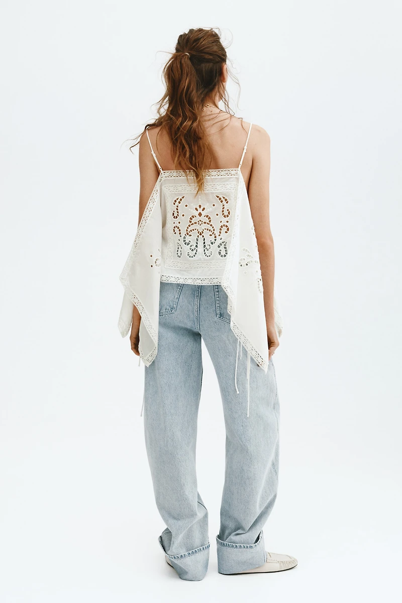 Strappy Top with Eyelet Embroidery