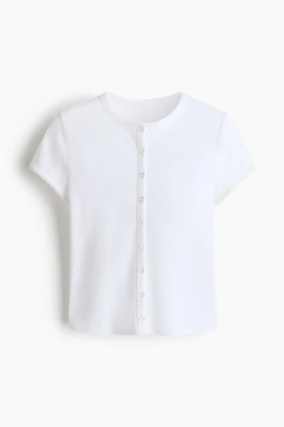 Ribbed Button-Front Top