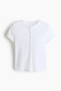 Ribbed Button-Front Top