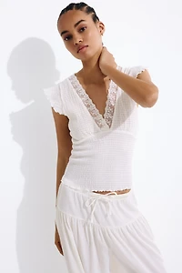 Lace-Trimmed Smocked Top