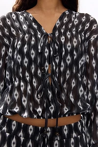 Tie-Detail Mesh Blouse