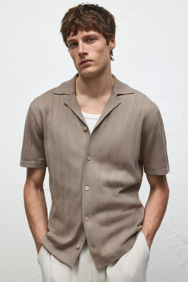 Chemise coupe classique lin mélangé à col cubain