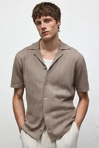 Chemise coupe classique lin mélangé à col cubain