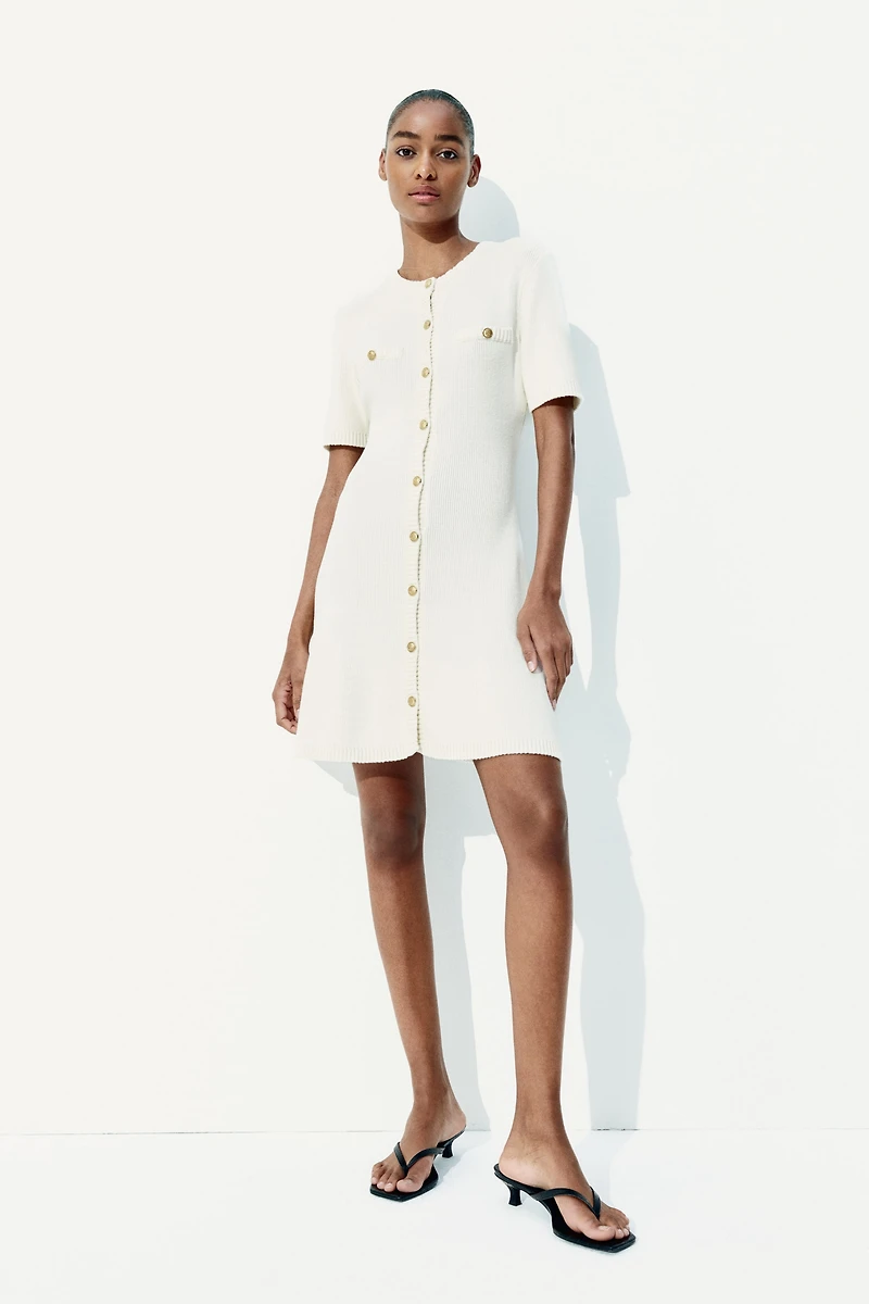 Rib-knit Button-front Dress