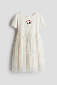 Motif-Detail Dress with Tulle Skirt