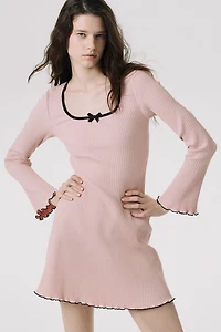 Ribbed Dress with Flared Skirt