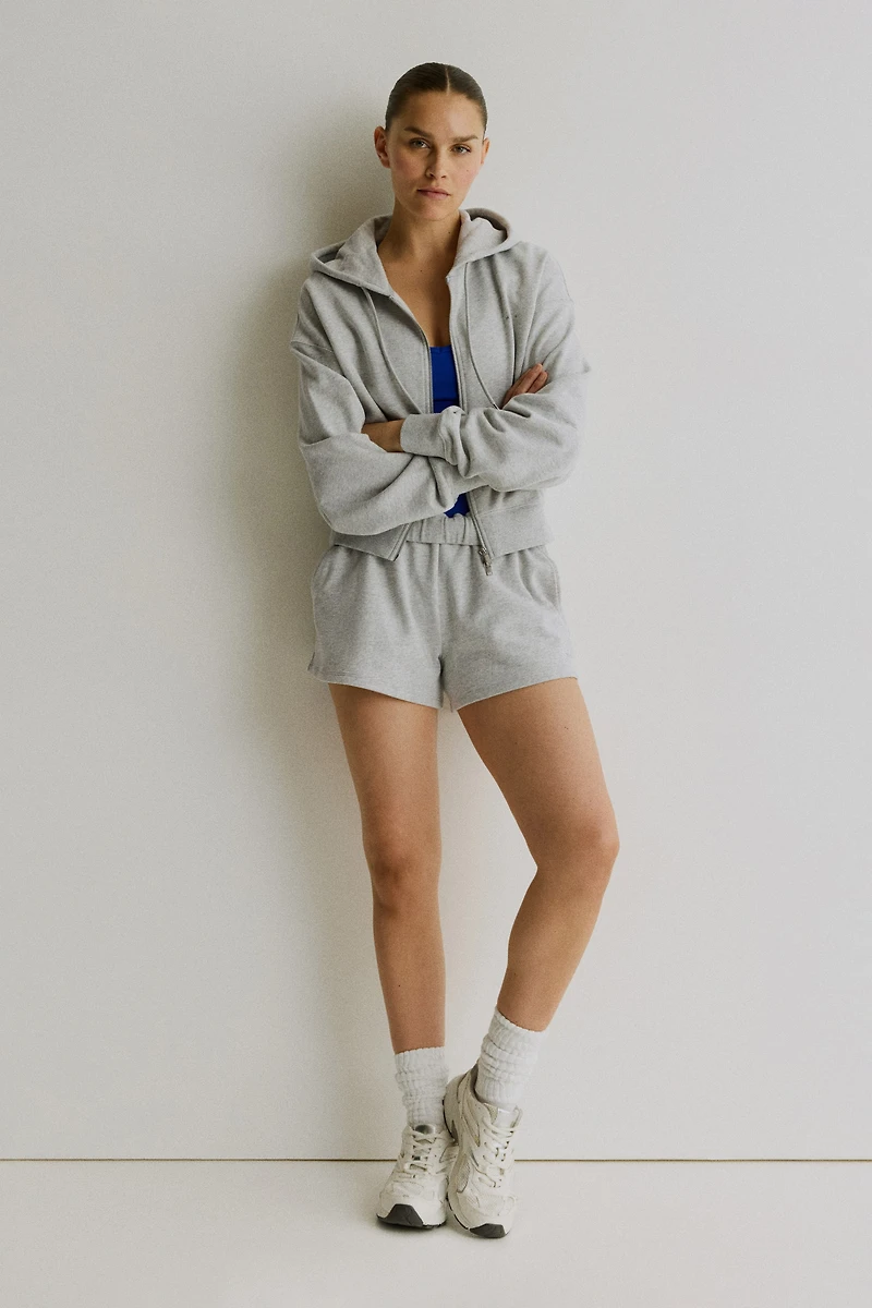 Cropped Hooded Activewear Sweatshirt Jacket