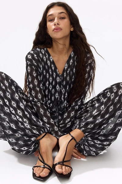 Tie-Detail Mesh Blouse