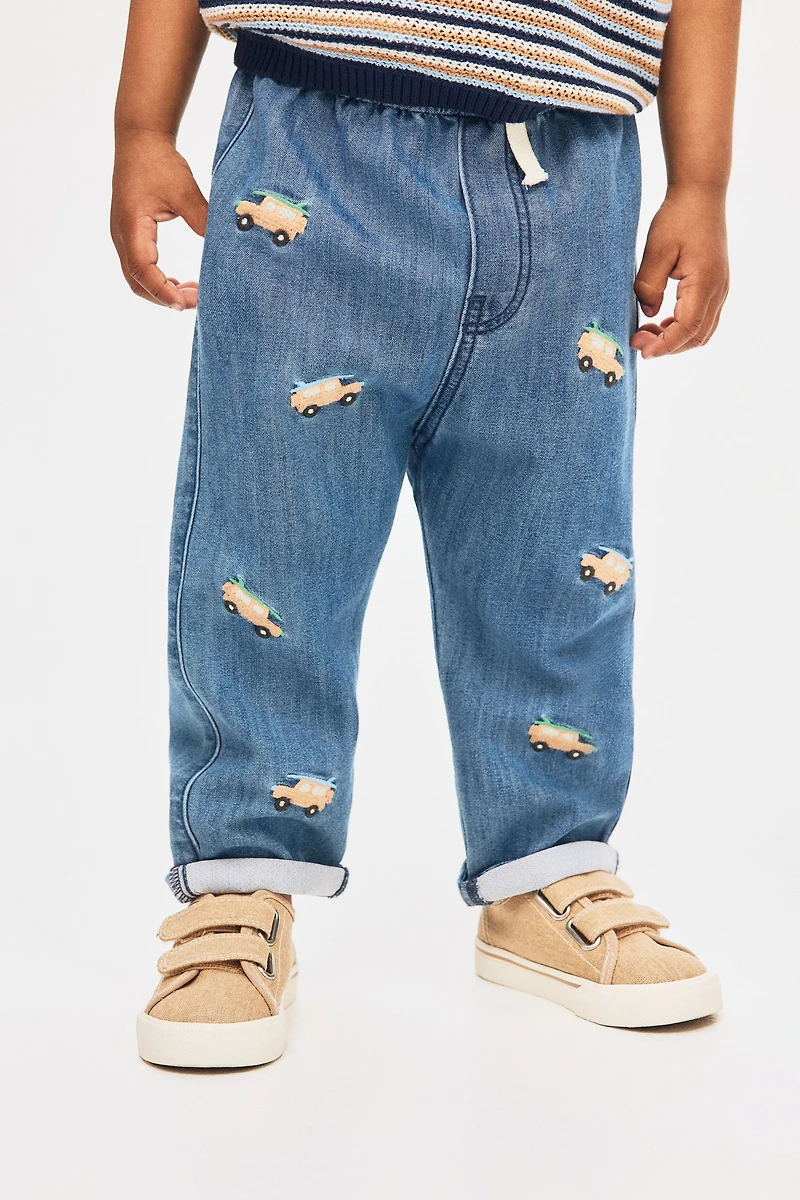 Embroidered-Detail Denim Joggers