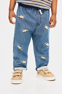 Embroidered-Detail Denim Joggers