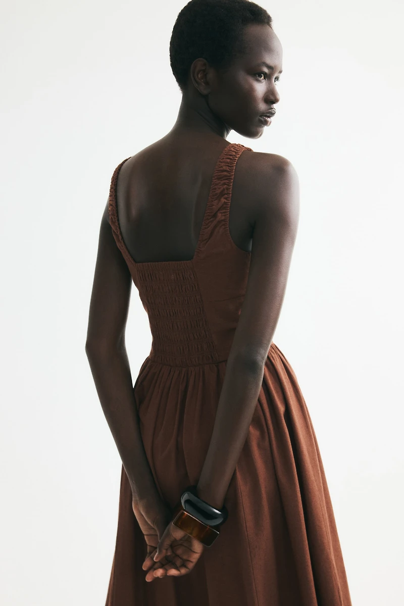 Ruched Linen-Blend Dress