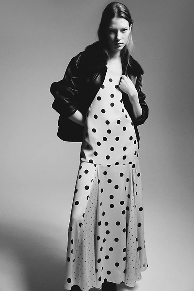 Flared-Skirt Satin Dress