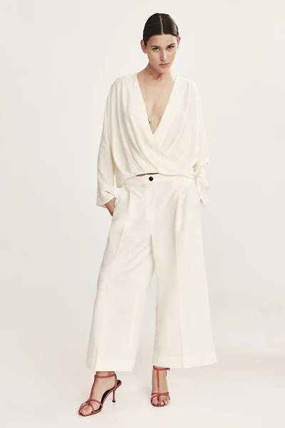 Ankle-Length Linen-Blend Pants