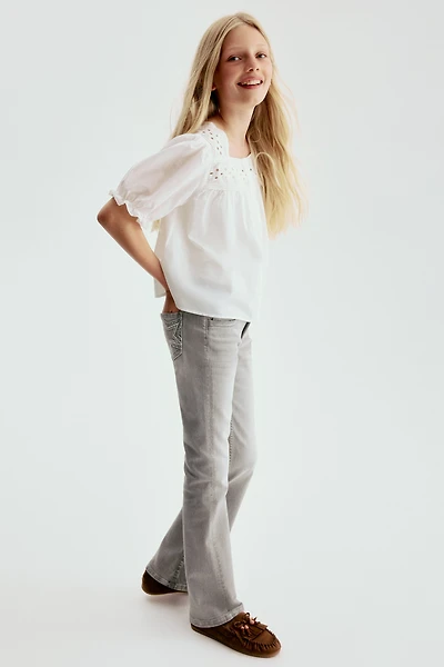 Embroidered-Detail Flared Low Jeans