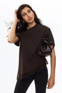 Asymmetric Lace-Trimmed T-Shirt
