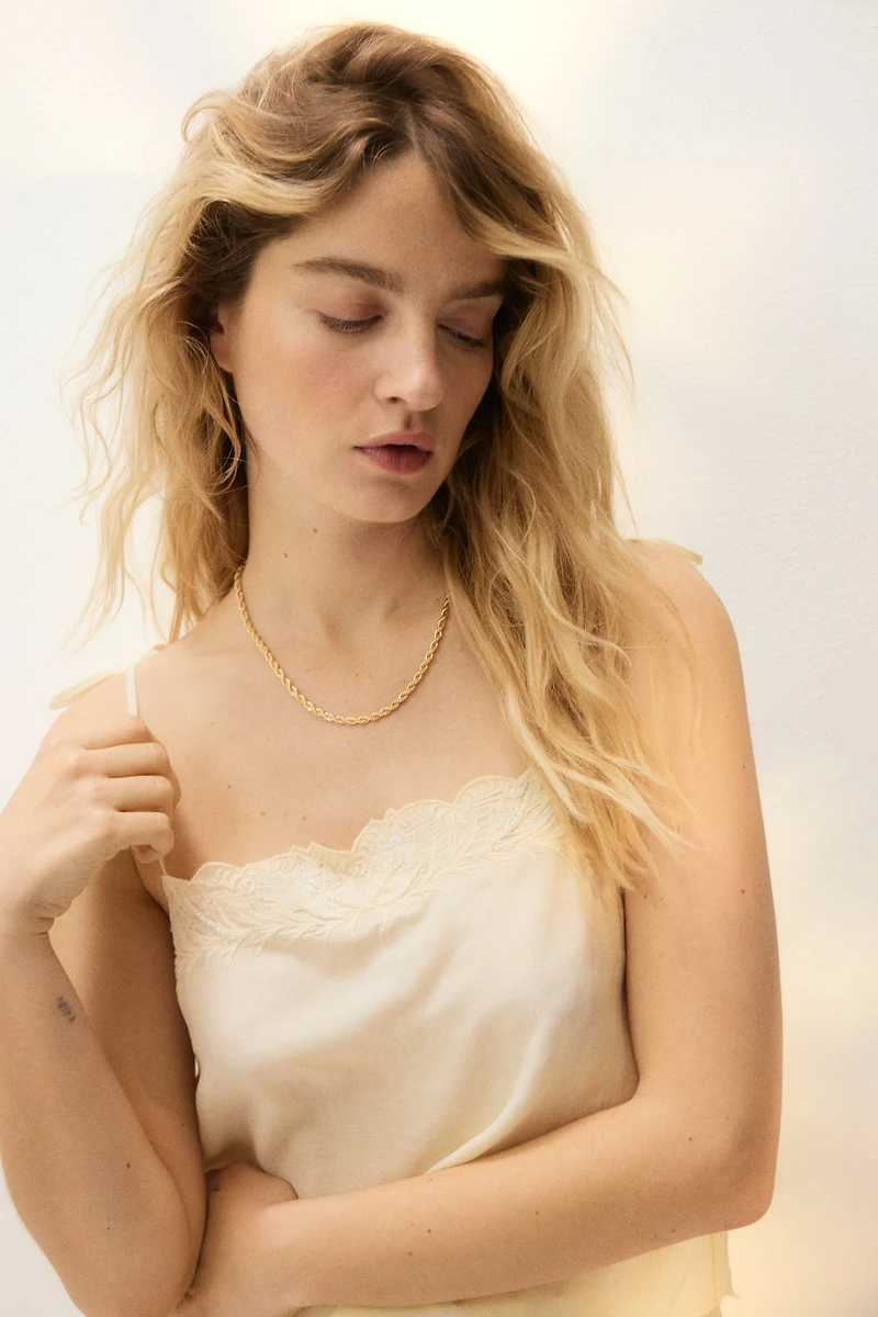 Linen-Blend Pajama Top