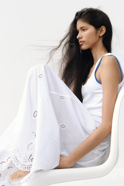 Eyelet-Embroidered Drawstring Skirt