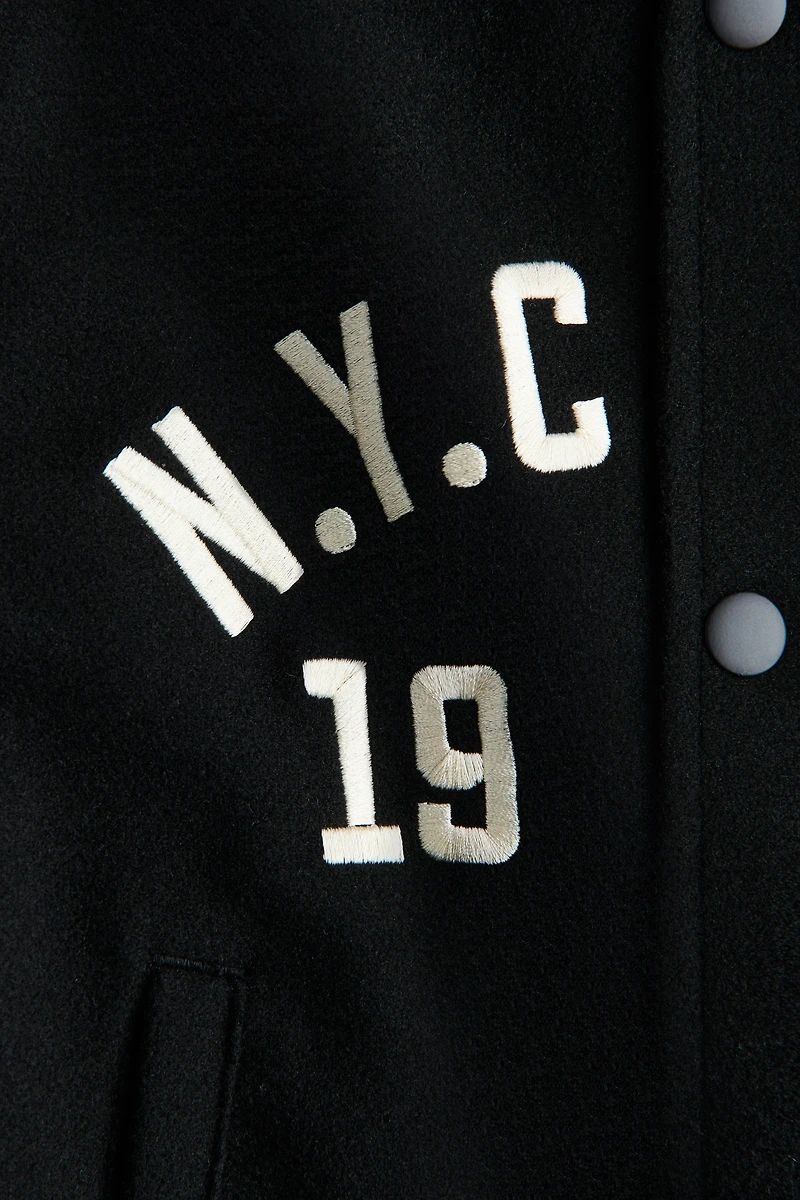 Motif-Detail Baseball Jacket