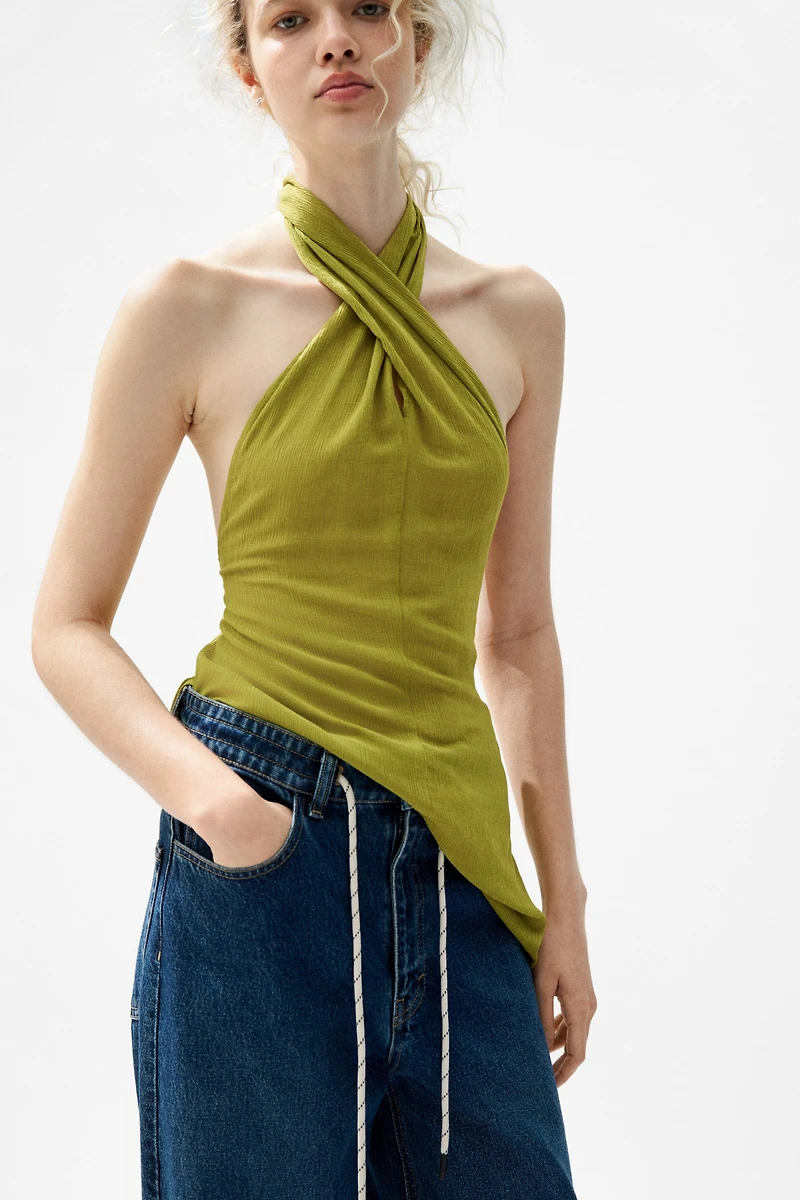 Crinkled Halterneck Top