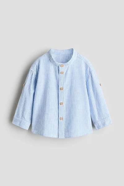 Linen-Blend Band Collar Shirt