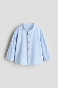 Linen-Blend Band Collar Shirt