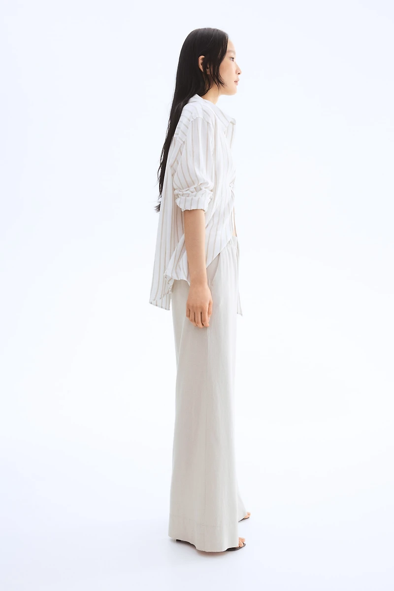 Wide-Leg Linen-Blend Pants