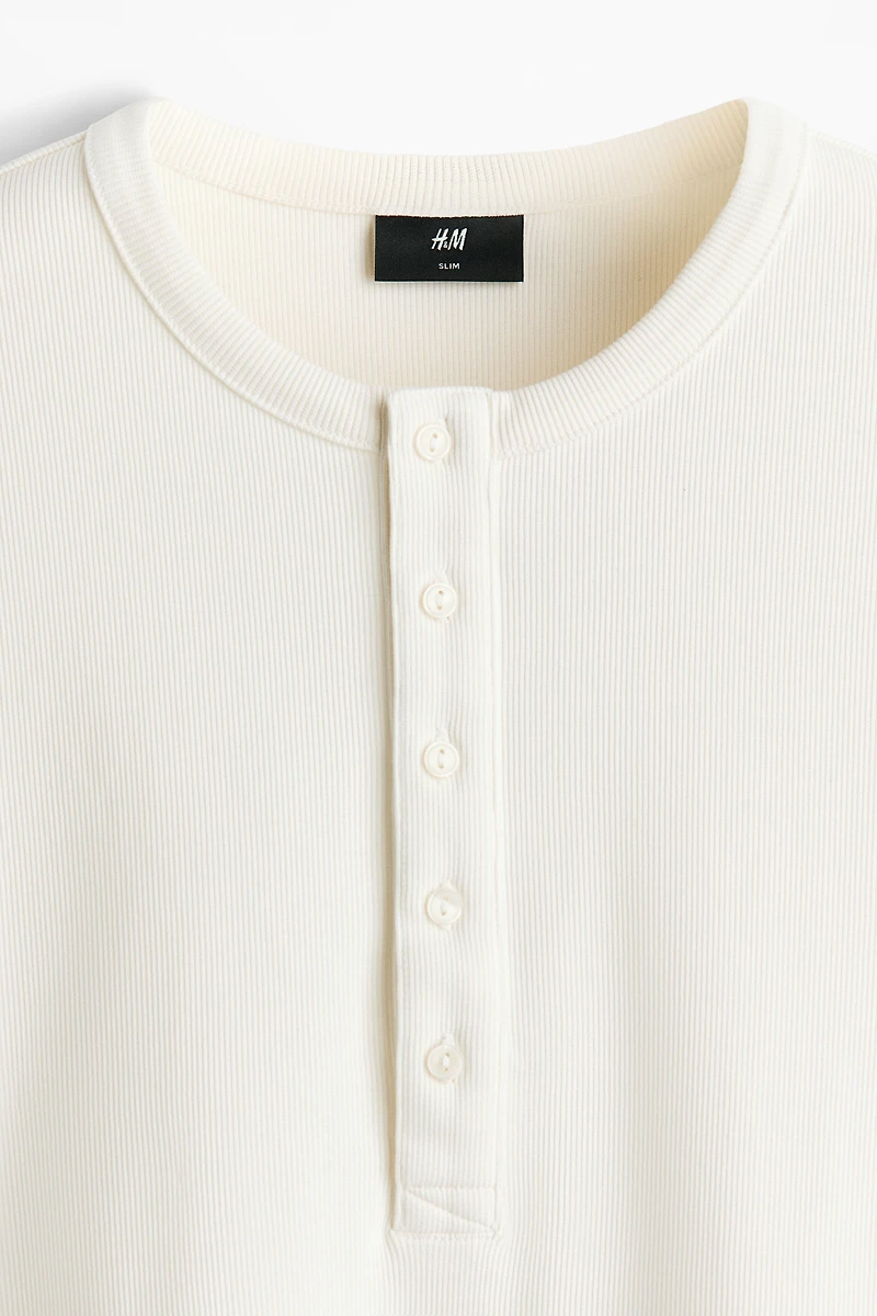 Slim-Fit Ribbed Henley Shirt